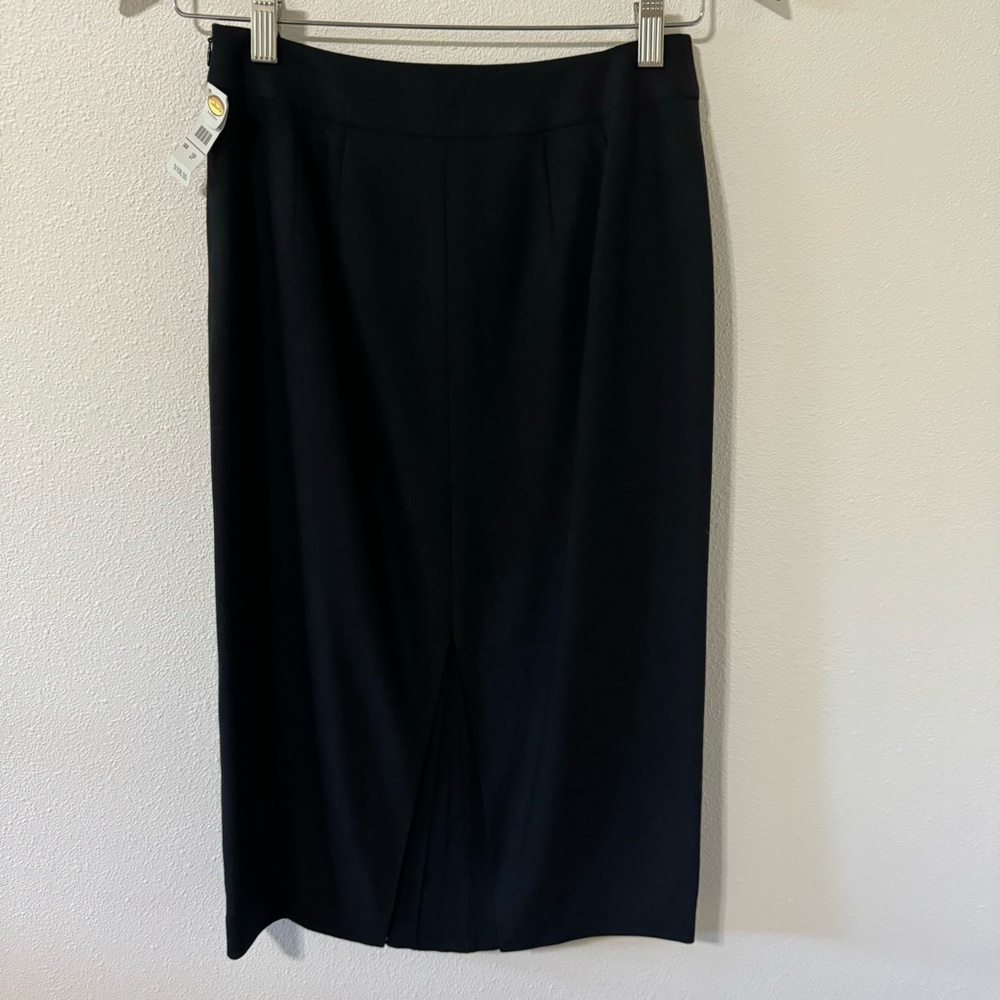 Talbots Italian Wool Midi Pencil Skirt Black Rear Pleated Vent Japan Made NWT-2P